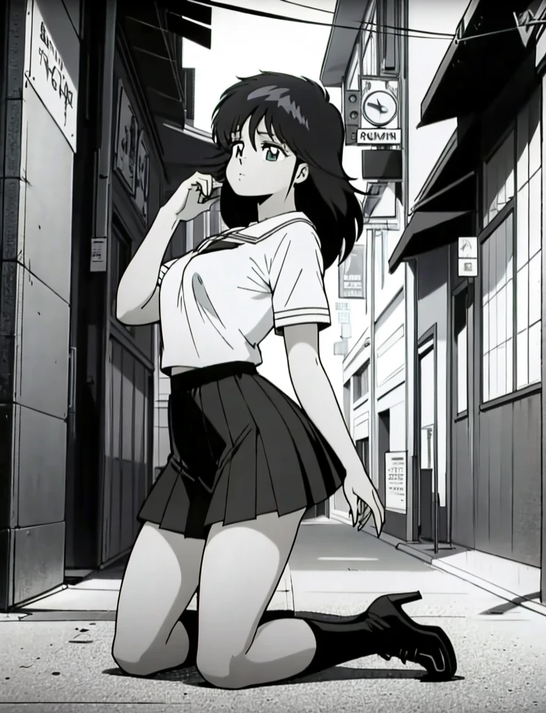 Madoka, moving her center of gravity back, Put your hands forward from both feet, Put both feet in the circle of hands, Quite embarrassing, , Thin legs, Tight Skirt, 90 degree knee, Place your heels on the ground, Hands in front of feet, Hold my feet, Kneel, Sidewalk, RAW Photos, 8K, Highest quality, Ultra-high resolution, Beautiful face details, Real human skin, Gentle expression, Front view, Angle from below, Long Hair, Realistic, Realistic, cute, Short skirt, Lurking deep in the city, cute女子高生, Japanese Uniform, Wearing Japanese clothes , Surreal school girl, whole body, Madoka, (((Exposed genitals))),