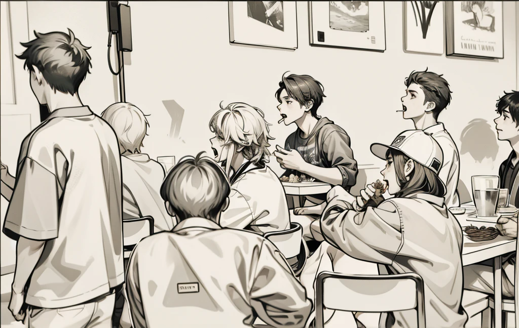 There is a group of teenagers at a party, some are eating and others are singing.