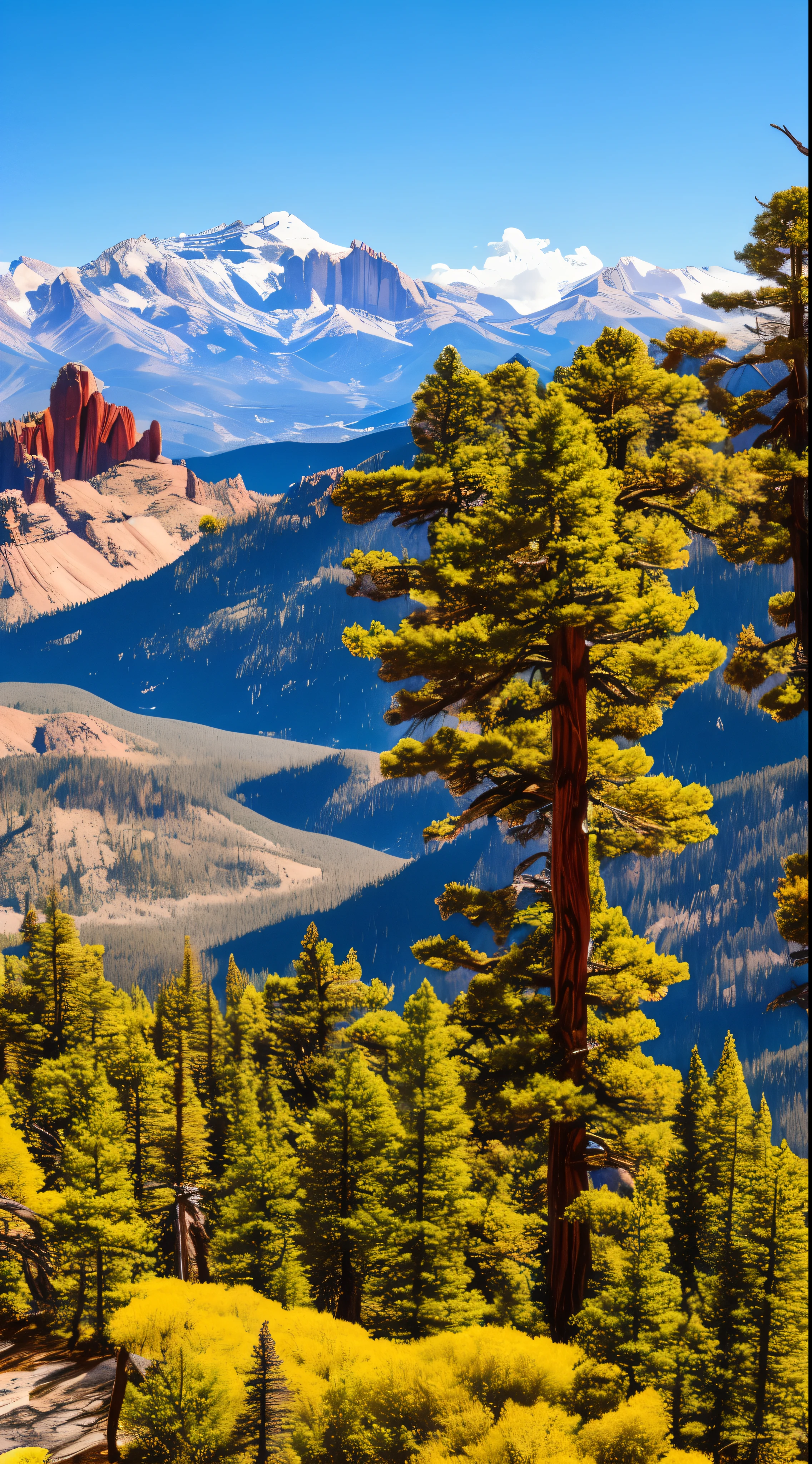The overwhelming beauty of nature。Bristlecone Pine in Great Basin National Park。Panoramic view with trees at the center，The imposing presence of the world&#39;s largest tree