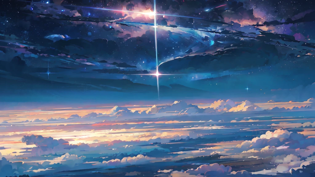 Beautiful sky anime scene, Space Sky. by Makoto Shinkai, anime art wallpaper 4k, anime art wallpaper 4k, Anime Art Wallpapers 8K, anime wallpaper 4k, anime wallpaper 4k, 4k anime wallpaper, Anime Sky, Awesome Wallpapers, Anime Background,  Anime Background art、Night sky seen from a green hill