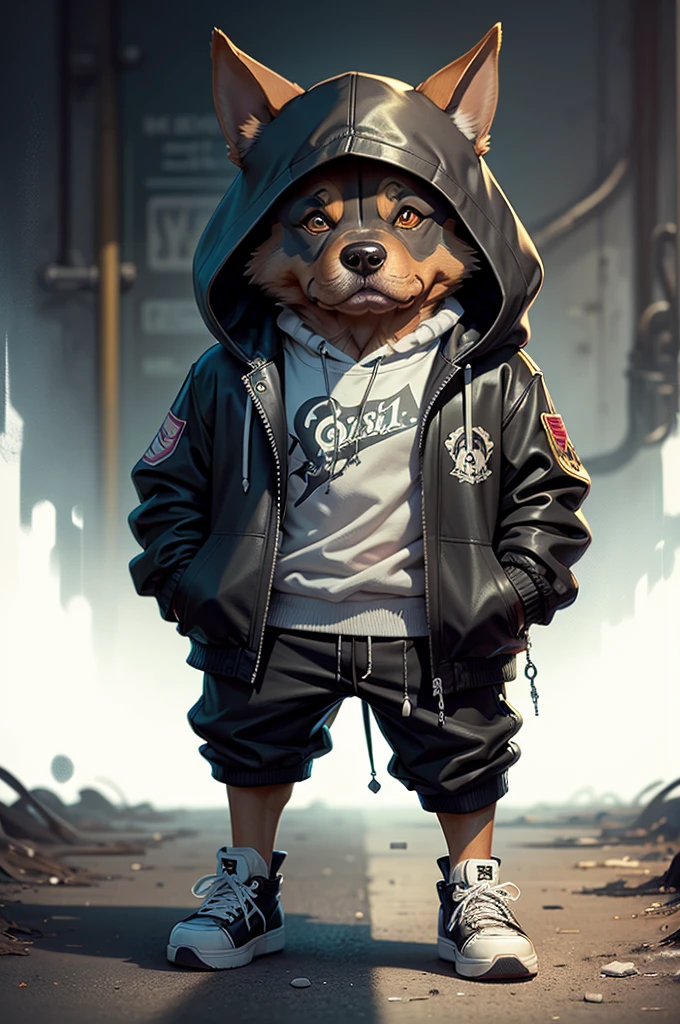 C4tt4stic, Cartoon Doberman dog in a skateboard with a jacket(Body hair is black、Details of the appearance of the Doberman) X