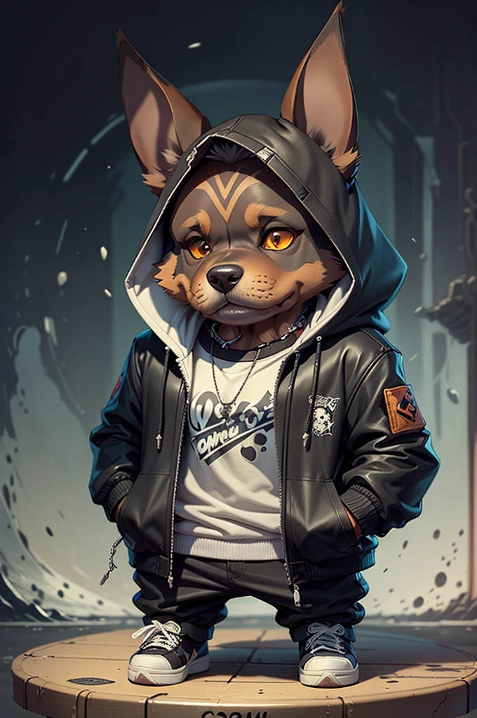 C4tt4stic, Cartoon Doberman dog in a skateboard with a jacket(Body hair is black、Details of the appearance of the Doberman)X