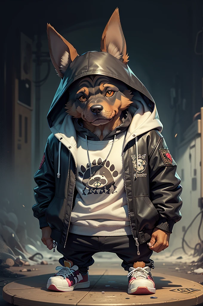 C4tt4stic, Cartoon Doberman dog in a skateboard with a jacket（Body hair is black、Details of the appearance of the Doberman）X