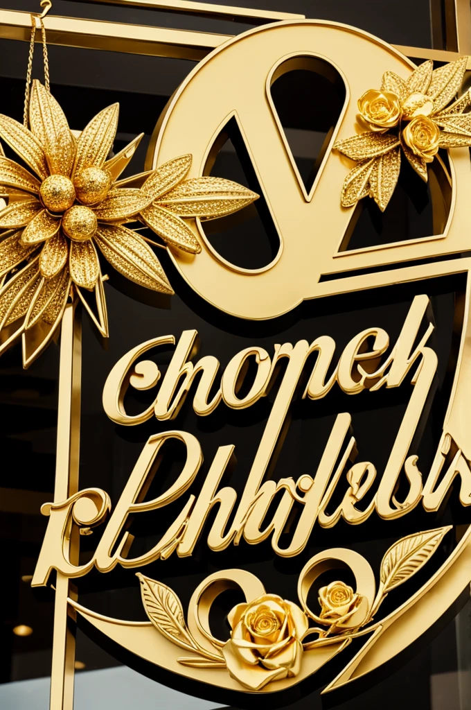 A logo for a clothing store with the following characteristics. It has to have the name E&M Fashon boutique, with flowers golden things