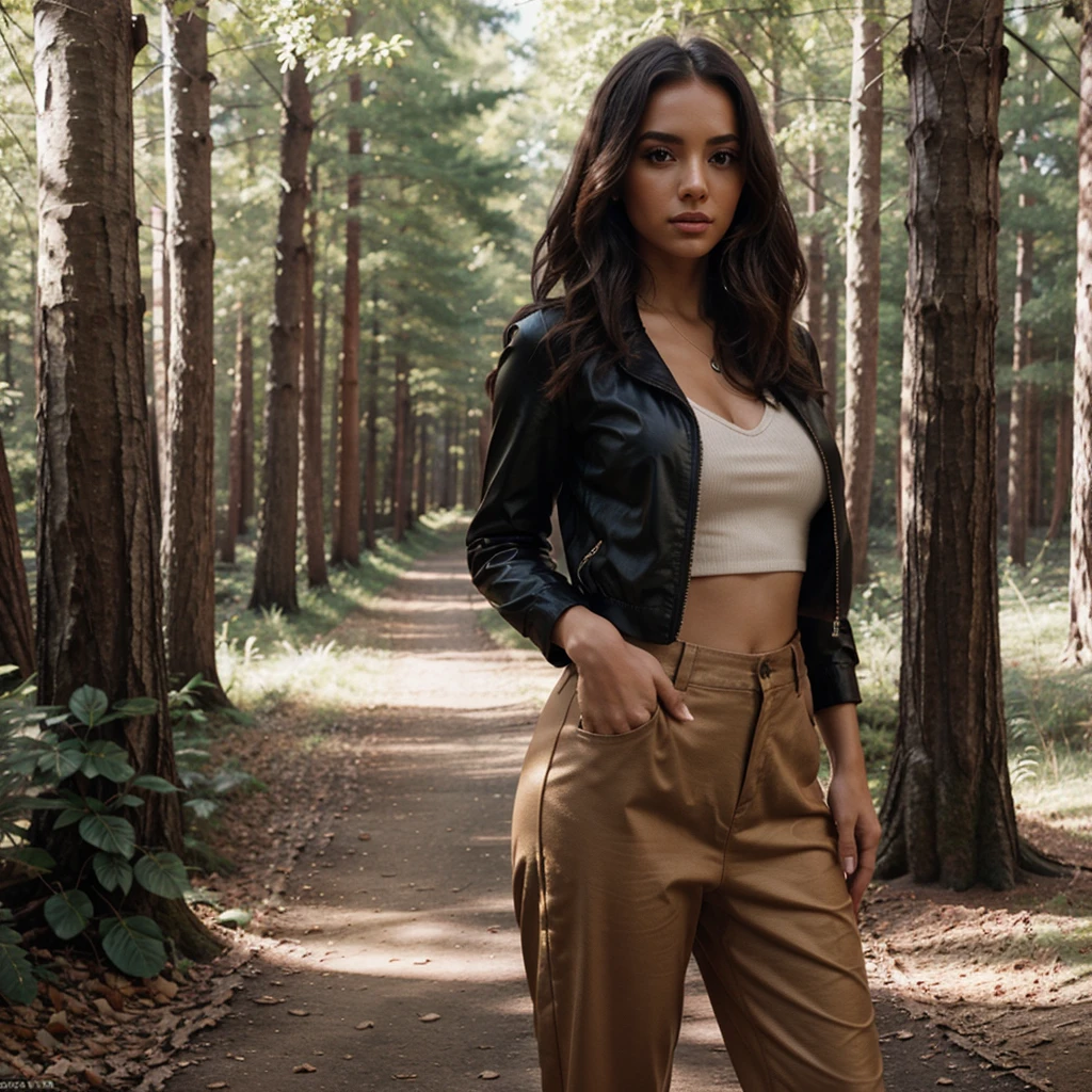 a beautiful instagram woman, full pose, beauty Fashionable clothes, cinematic forrest background, 8k,