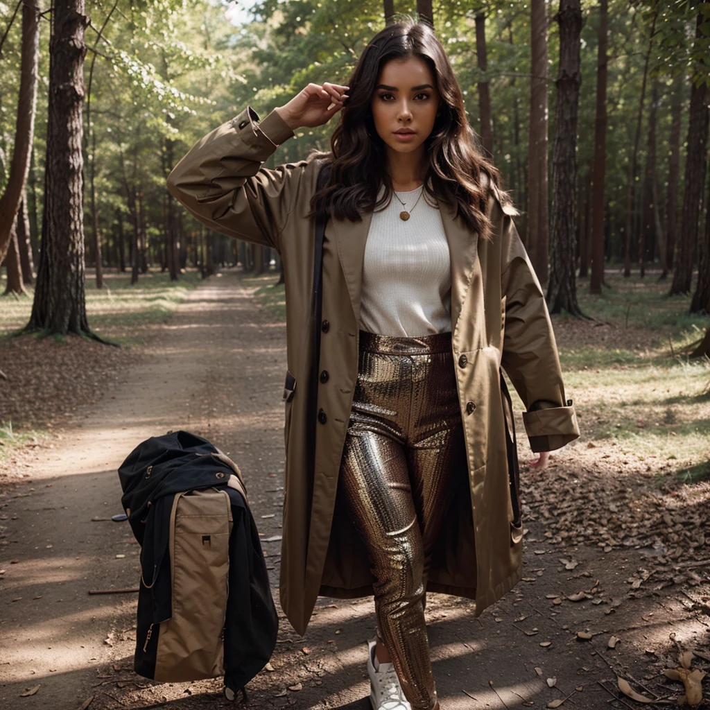 a beautiful instagram woman, full pose, beauty Fashionable clothes, cinematic forrest background, 8k, 