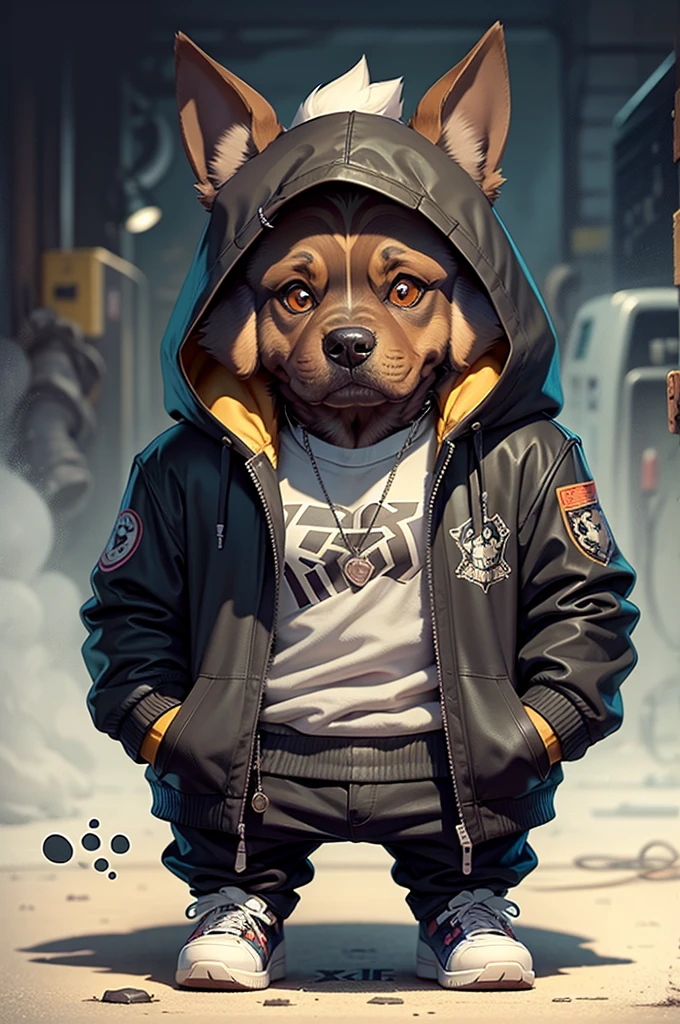 C4tt4stic, Cartoon Doberman dog in a skateboard with a jacket(Body hair is black、Details of the appearance of the Doberman)X