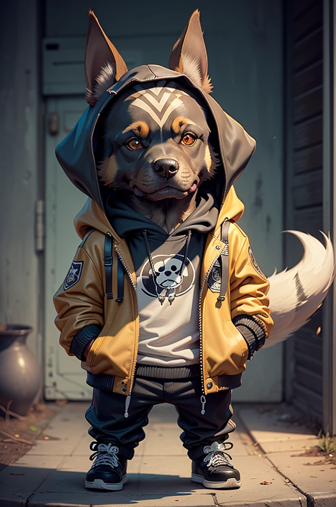 C4tt4stic, Cartoon Doberman dog in a skateboard with a jacket（Body hair is black、Details of the appearance of the Doberman）X
