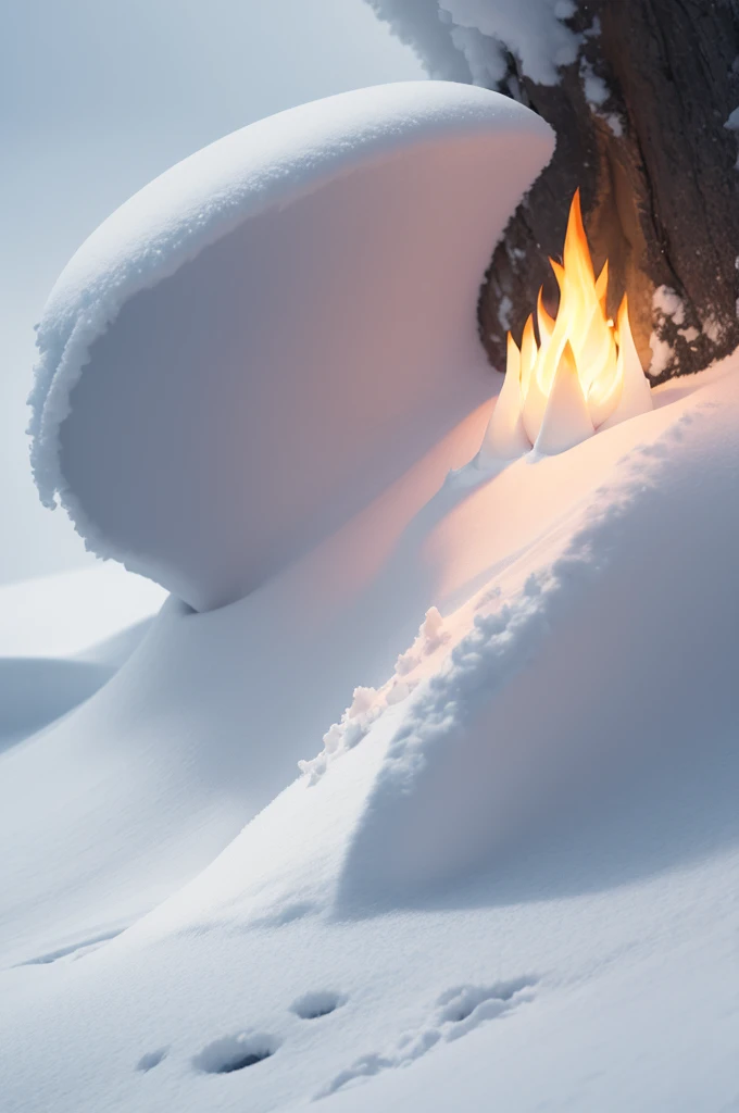 Create the title "A FLAME IN THE SNOW", in the Brazilian language, with silver custom words on a white background