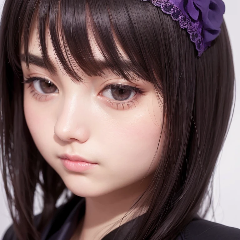 a masterpiece portrait of a beautiful young woman with a small face and a cute expression, wearing a purple headband, With closed eyes wearing a crow mask, wearing a black formal blazer and a short skirt, in an office setting, shot with a DSLR camera, high-quality 8k UHD image with realistic skin details, detailed facial features, rim lighting, sit on the bed