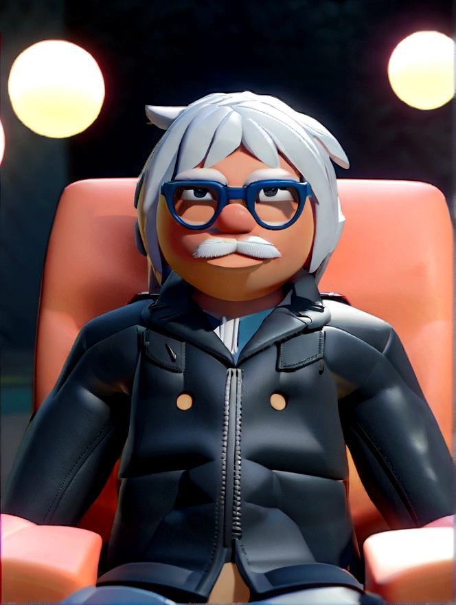Cartoon character of a man in black glasses and blue shirt, an animated character, stylized character, animation style rendering, 3d stylized, Arnold Maya rendering, Stylized 3D rendering, toon render screenshot, 3d character, 3d character, Stylized 3D rendering, 3D character rendering, cartoon character, Personagem de close up, character posing, (Pixar-style) (master part:1.2) (bokeh) (best qualityer) (skin detailed) (detailed texture) (8K) (Argilla) (cinematic lighting) (sharp focus,Sit down and lift your upper body