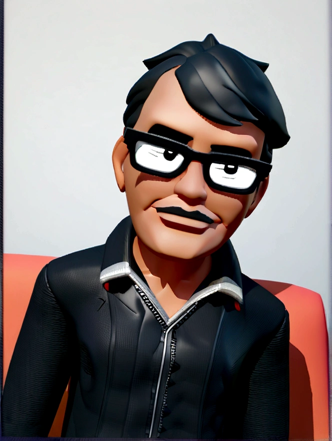 Cartoon character of a man in black glasses and blue shirt, an animated character, stylized character, animation style rendering, 3d stylized, Arnold Maya rendering, Stylized 3D rendering, toon render screenshot, 3d character, 3d character, Stylized 3D rendering, 3D character rendering, cartoon character, Personagem de close up, character posing, (Pixar-style) (master part:1.2) (bokeh) (best qualityer) (skin detailed) (detailed texture) (8K) (Argilla) (cinematic lighting) (sharp focus，Sit down and lift your upper body