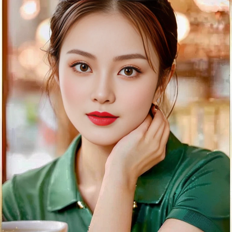 Close-up of woman wearing red dress and gold jewelry, traditional beauty, Wear gold jewelry, Vietnamese woman, gold and red, Niwan Chandra, Southeast Asia that has existed for a long time, traditional chinese, red and gold, Chinese woman, Southeast Asians with round faces, beautiful oriental woman, Sukhothai dress, asian woman