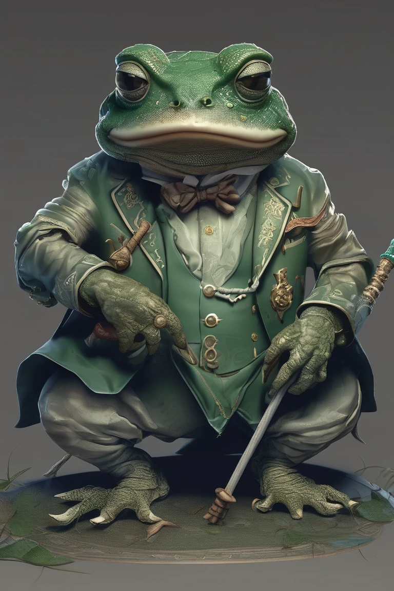 Create a fat frog with a hat playing chess. The frog is smoking cigarettes and drinking beer. The frog is also accessories and has a piercing. There is a library in the background of the image and a picture of the Templars. Add other interesting information to the image. High Definition Image. --auto