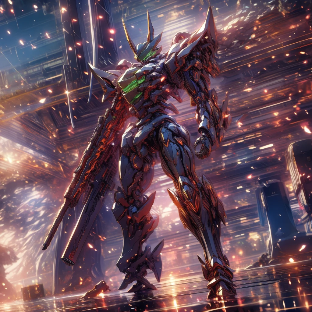 Biological mech holding a medium sized shotgun. The twig-looking thrusters on its back.(A more rounded and smooth body shape, green shield made from a snake: 1). Carried two spare weapons, a closed-barreled shotgun and a heavy-caliber pistol. Extremely detaild, 4k uhd, HDR, naturallight, cinematic lighting, masterpiece-anatomy-perfect, ultra HD, Space Combat, Battlefield, RAW photo, metallic, ultra-fine painting, perfect body proportions, anatomically correct, real texture material, Anti-Aliasing, TXAA, SSAO, Post Processing, Post Production, Tone Mapping, CGI, VFX, SFX, hyper maximalist, ultra photorealultra-detailed intricate details.
