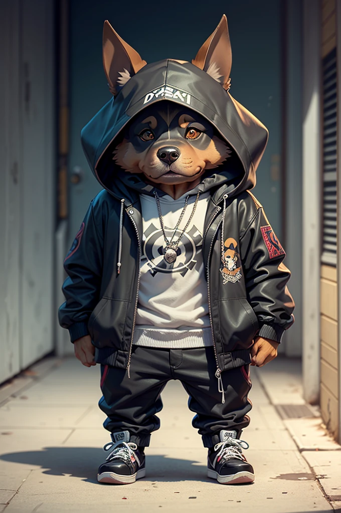 C4tt4stic, Cartoon Doberman dog in a skateboard with a jacket（Body hair is black、Details of the appearance of the Doberman）X