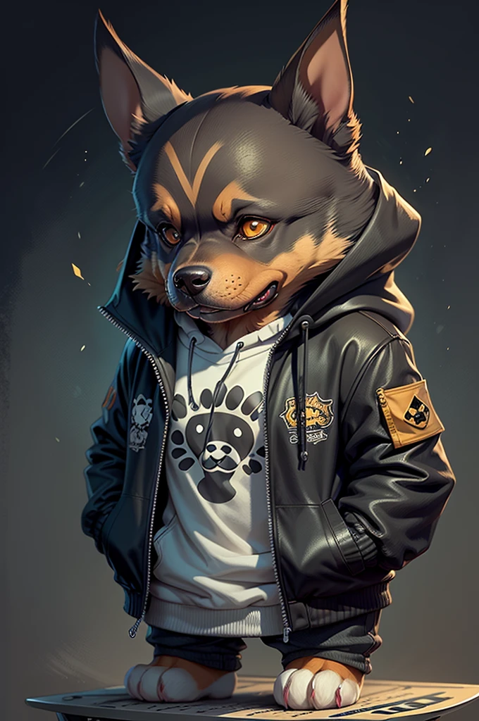 Portret C4tt4stic, Cartoon Doberman dog in a skateboard with a jacket（Body hair is black、Details of the appearance of the Doberman）X