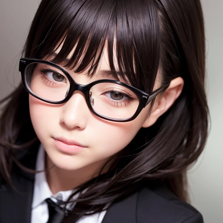 a masterpiece portrait of a beautiful young woman with a small face and a cute expression, wearing glasses , With closed eyes wearing a crow mask, wearing a black formal blazer and a short skirt, in an office setting, shot with a DSLR camera, high-quality 8k UHD image with realistic skin details, detailed facial features, rim lighting, lying on the bed