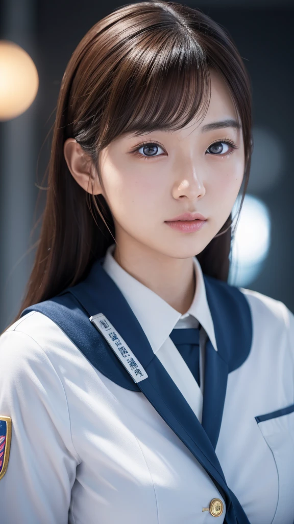 A beautiful young Japanese woman, around 20 years old, wearing a stewardess uniform, ultra-detailed, 8K resolution, highly realistic, cinematic lighting, best quality, masterpiece, photorealistic, physically-based rendering, extremely detailed, vivid colors, professional, sharp focus, studio lighting