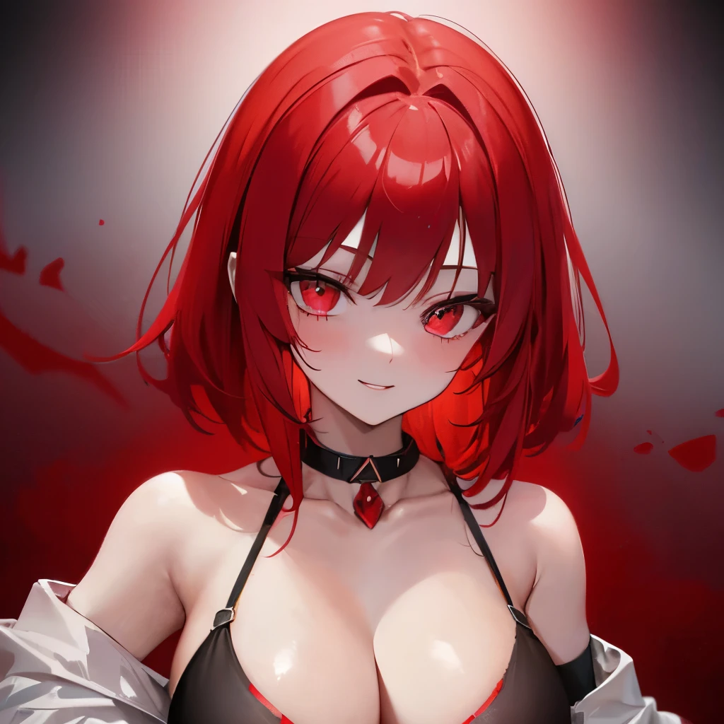 1girl, red hair, masterpiece, psycopath smile, blood, facing viewer, killer eyes, 8k, ultrasharp, ultra detailed lips, ultra detailed eyes, glowy eyes, blushing, sexy.