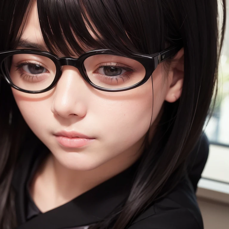 a masterpiece portrait of a beautiful young woman with a small face and a cute expression, wearing glasses , With closed eyes wearing a crow mask, wearing a black formal blazer and a short skirt, in an office setting, shot with a DSLR camera, high-quality 8k UHD image with realistic skin details, detailed facial features, rim lighting, lying on the bed