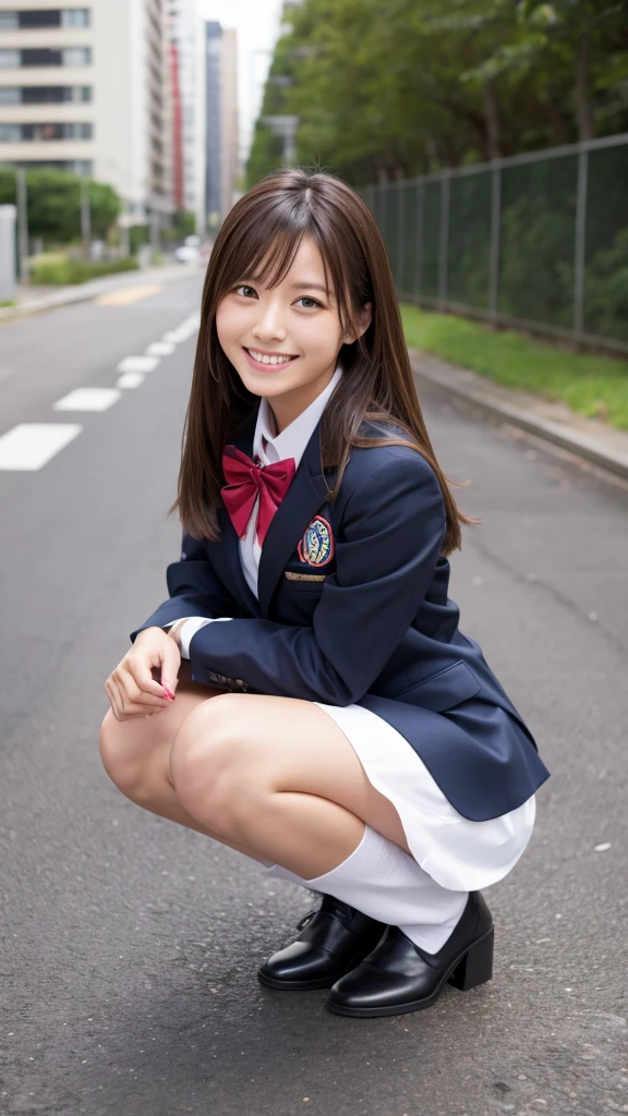 Reality、photo shoot、
Miho Ohashi、18-year-old、
Hairstyle up、cute、
uniform、squat、
smile、
