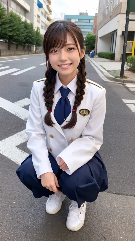 Reality、photo shoot、
Miho Ohashi、18-year-old、
Hairstyle up、cute、
uniform、squat、
smile、