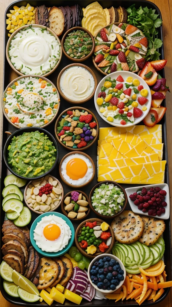 Colorful and Varied Keto Breakfast Platter: A beautifully arranged platter with various keto-friendly foods. The green vibrant colors will catch the viewer’s eye