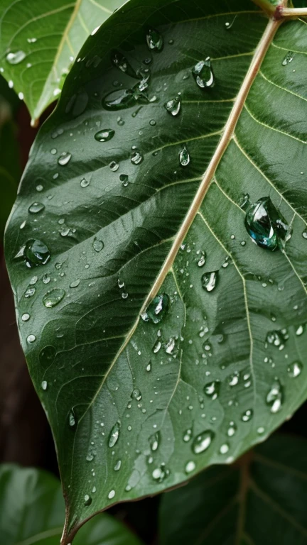 leaves with rain drops  , melancholic, ultra realistic, highly detailed image,photography  
 