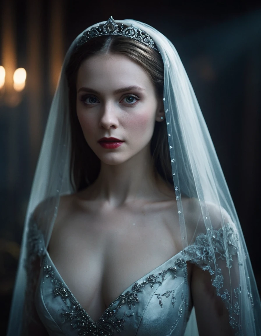 (masterpiece:1.7, best quality, ultra detailed, moonlight lights ratio, ultra realistic:1.3), Cinematic lighting:0.7,Vampire Princesses, pale shiny skin, thin, sharp focus on rare face:1.5, perfect eyes:1.5, photorealistic:1.5, film grain, looking at camera:1.5, emphasize shoulders, foggy, misty, noir portrait:1.3, tilted, volumetric dust, key light, ray tracing, film grain ISO 800, 16 mm lens, RAW f1.8 aperture, analog photography, HDR colors, gothic interior, dark, elegant, and intimidating atmosphere
