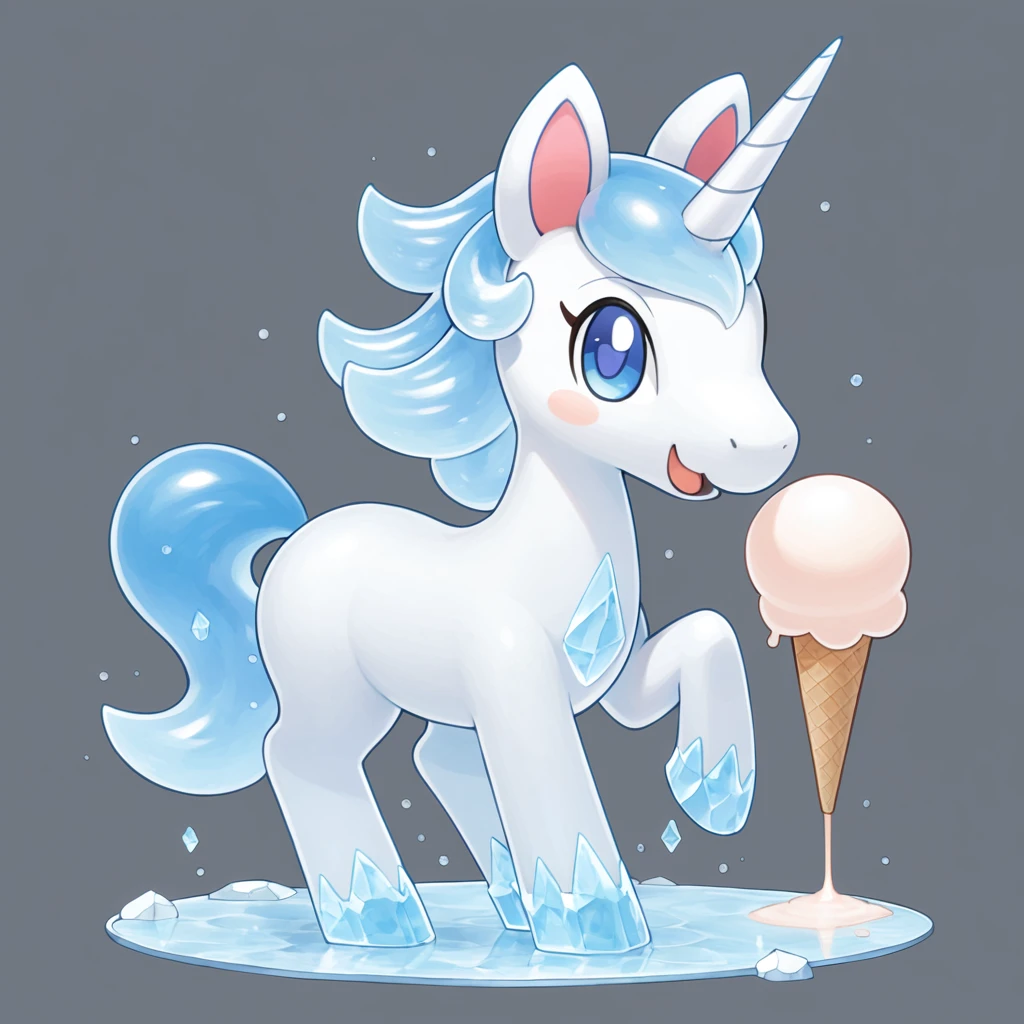 unicorn made of ice-cream in ken sugimori art style