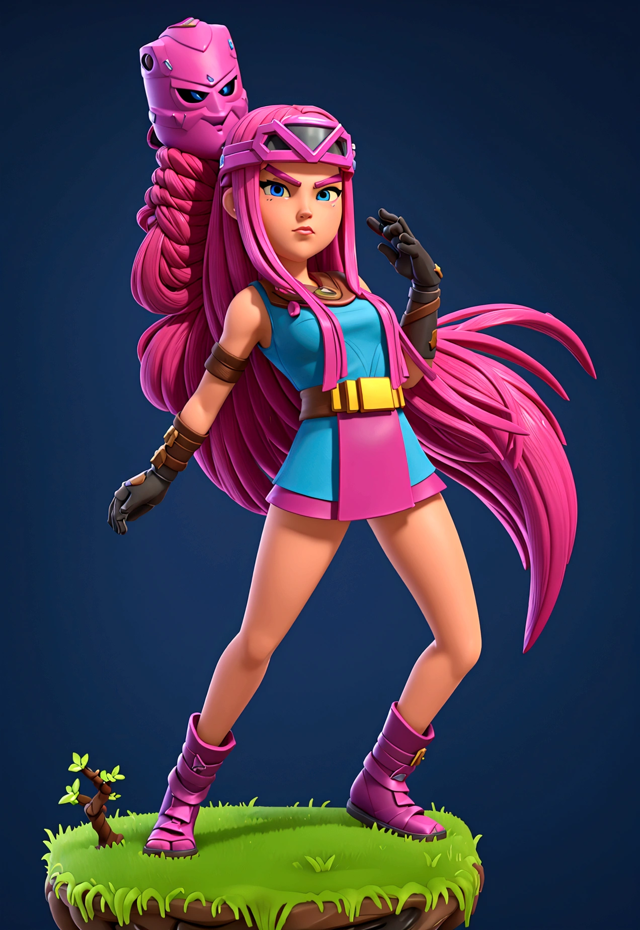 Fortnite and Ghibli style, girl with pink long hair, soilder, white clouthes, magic of beauty, full body, magic katana