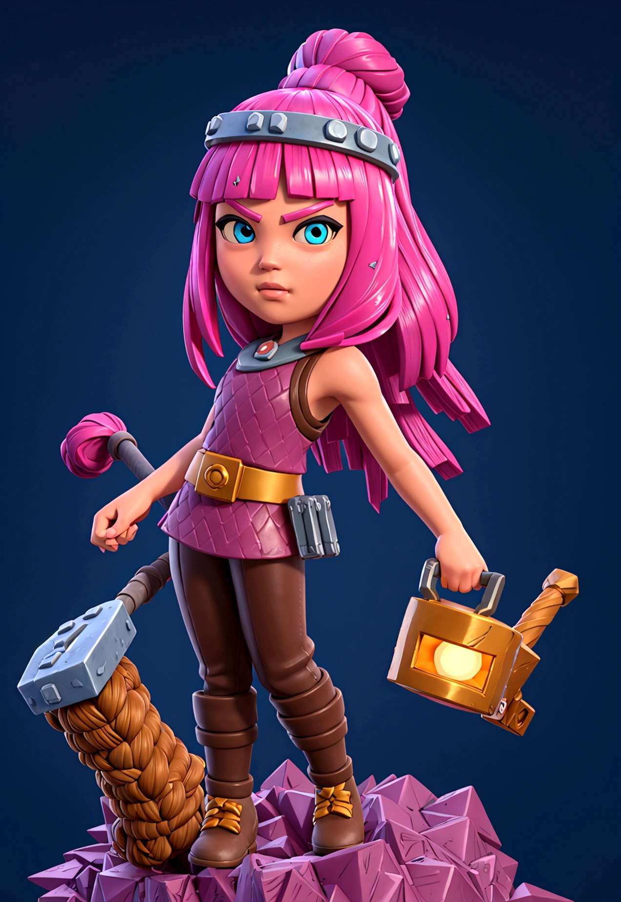 Fortnite and Ghibli style, girl with pink long hair, soilder, white clouthes, magic of beauty, full body, magic katana