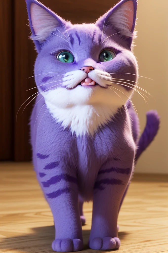 Excited and happy 3d purple cat