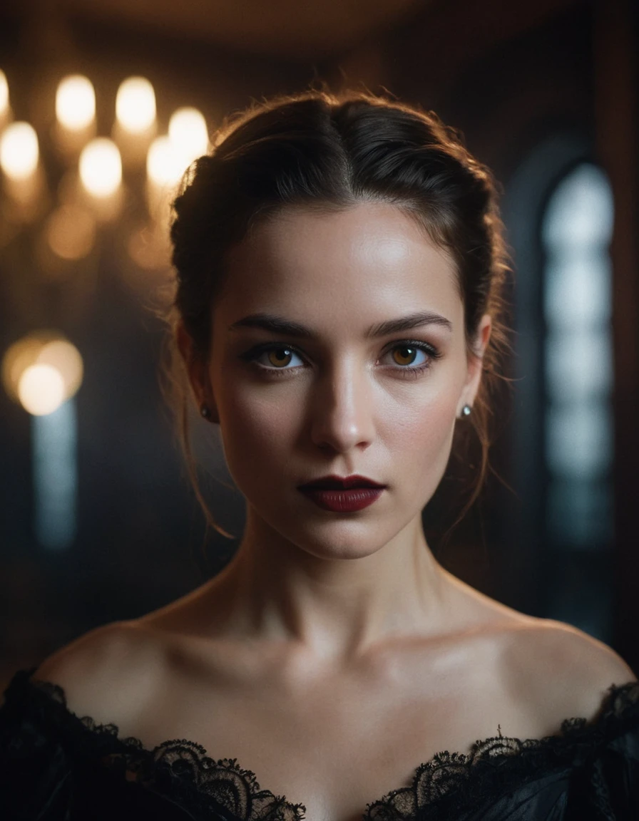 (masterpiece:1.7, best quality, ultra detailed, moonlight lights ratio, ultra realistic:1.3), (masterpiece:1.7, best quality, ultra detailed, moonlight lights ratio, ultra realistic:1.3), Cinematic lighting:0.7,Vampire Princesses, pale shiny skin, thin, sharp focus on rare face:1.5, perfect eyes:1.5, photorealistic:1.5, film grain, looking at camera:1.5, emphasize shoulders, foggy, misty, noir portrait:1.3, tilted, volumetric dust, key light, ray tracing, film grain ISO 800, 16 mm lens, RAW f1.8 aperture, analog photography, HDR colors, gothic interior, dark, elegant, and intimidating atmosphere
canon 18 mm, night, realistic portrait, highly detailed, analog style, metal band playing behind her, victory sign, great anatomy, vivid brown eyes, natural colors eyes, natural skin texture, rosy cheeks, dark brown lipstick, complex and out-of-focus background, in style of Mario Testino, Gustave Moreau, Carne Griffiths Style, film grain ISO 800, RAW f1.8 aperture, analog photography, HDR colors, gothic interior, dark, elegant, and intimidating atmosphere
