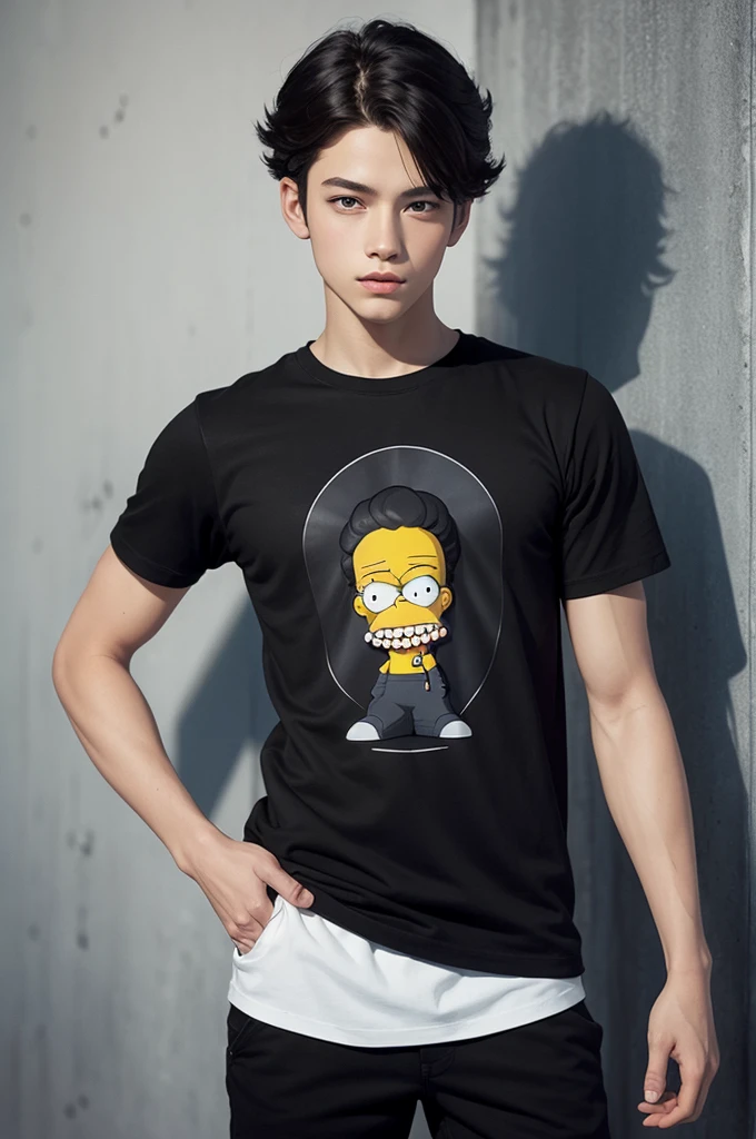 Young personage simpson stile art, with black t-shirt
