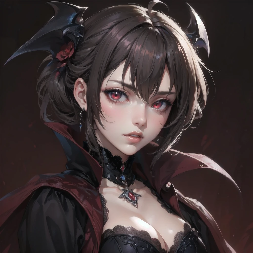 masterpiece, (textured skin), best quality, gorgeous beautiful girl, (a female beevampire),,detailed clothes,large breasts,narrow waist,, (beautiful face), cinematic lighting, (fantasy anime art ),