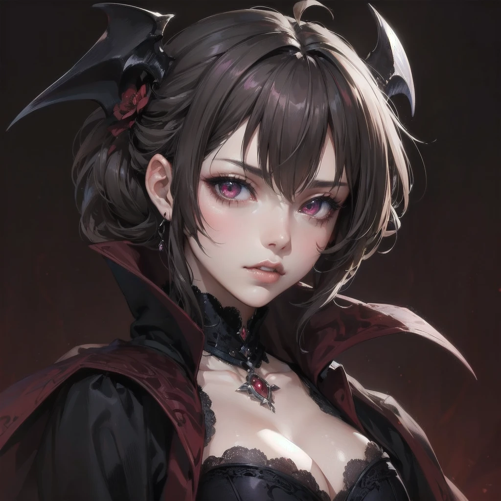  masterpiece, (textured skin), best quality, gorgeous beautiful girl, (a female beevampire),,detailed clothes,large breasts,narrow waist,, (beautiful face), cinematic lighting, (fantasy anime art ),