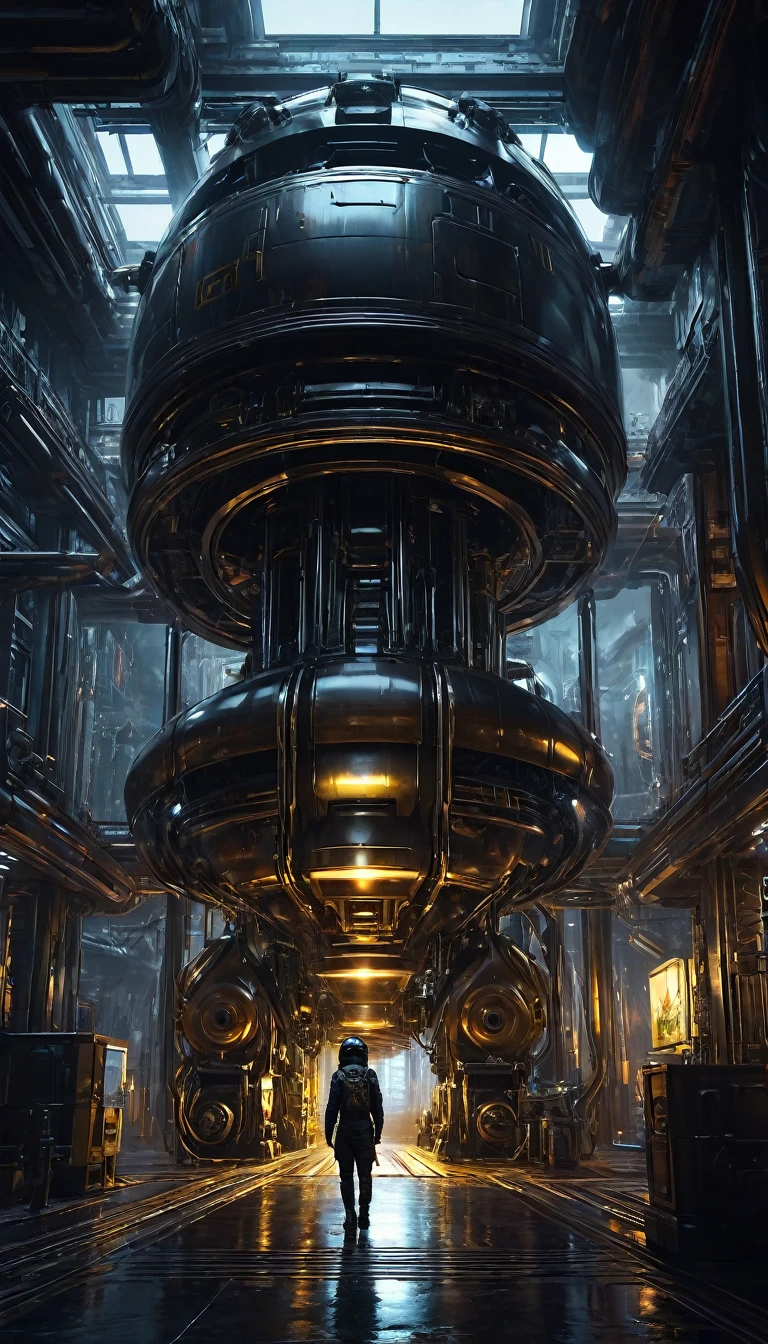 (art inspired by juan gimenez,oil painting,highly detailed,cinematic lighting,dramatic colors,intricate machinery,futuristic technology,epic scale,moody atmosphere,dark and gritty,masterpiece,best quality,8k,photorealistic,professional)