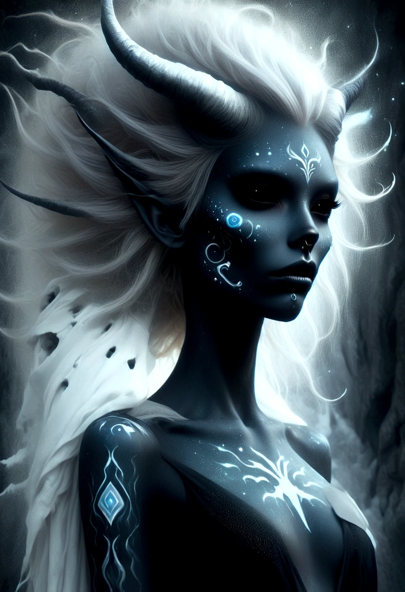 DonMM1y4XL , female witch doctor delicate, crystalline snowflakes, beautifully symmetrical, hovering in the air, sparkling, brilliantly, refracting light, chills emanating, frosting surfaces, crystal canyon, caving helmet