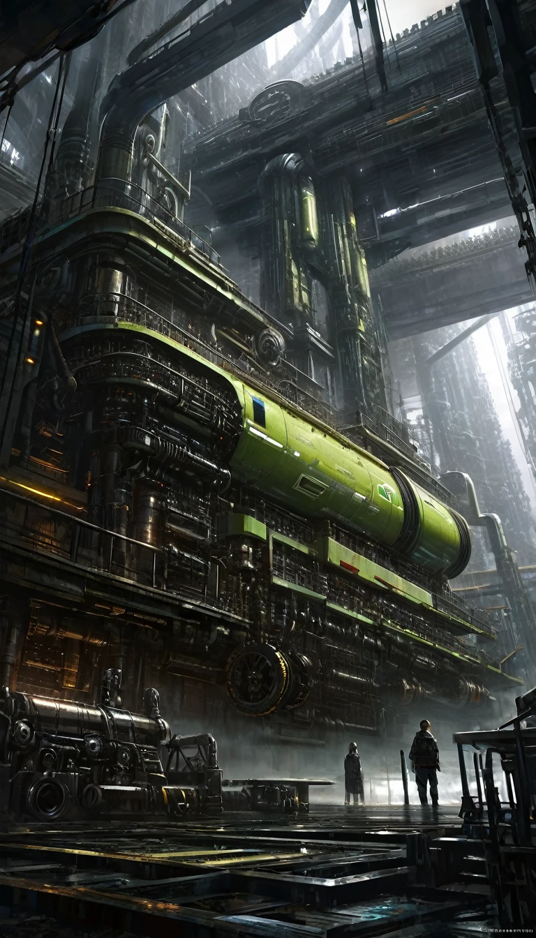 (art inspired by juan gimenez,oil painting,highly detailed,cinematic lighting,dramatic colors,intricate machinery,futuristic technology,epic scale,moody atmosphere,dark and gritty,masterpiece,best quality,8k,photorealistic,professional)
