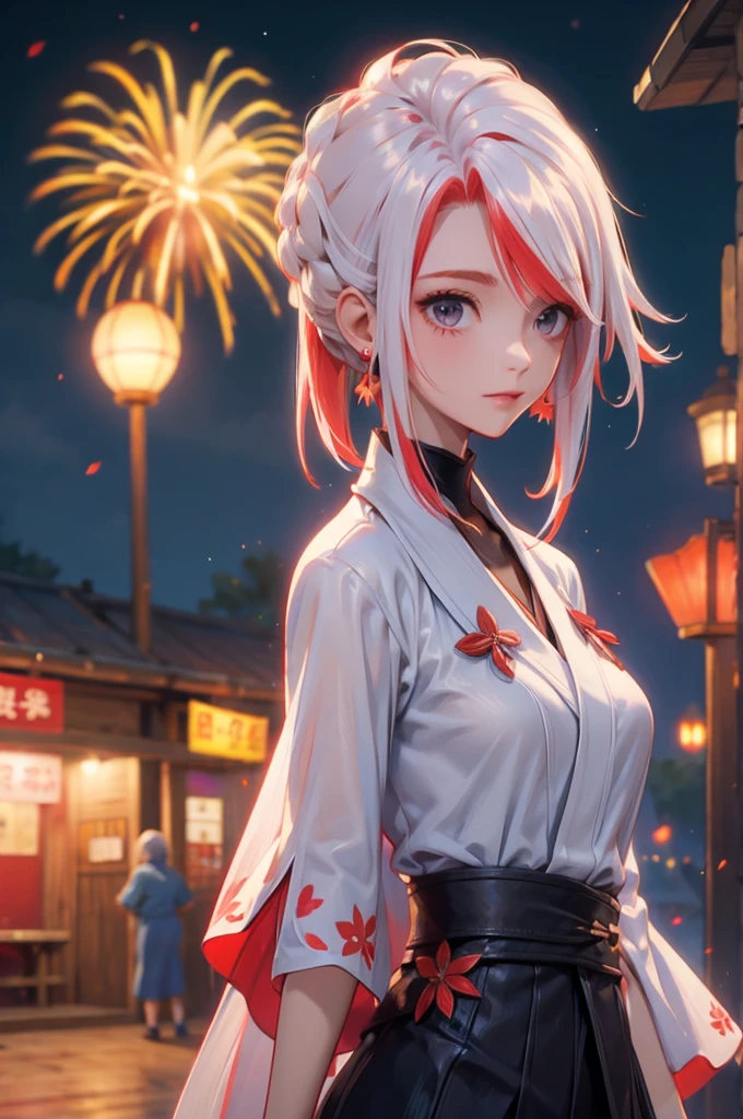 Melissa kimono night in the firework, white red combine colour hair , short hair