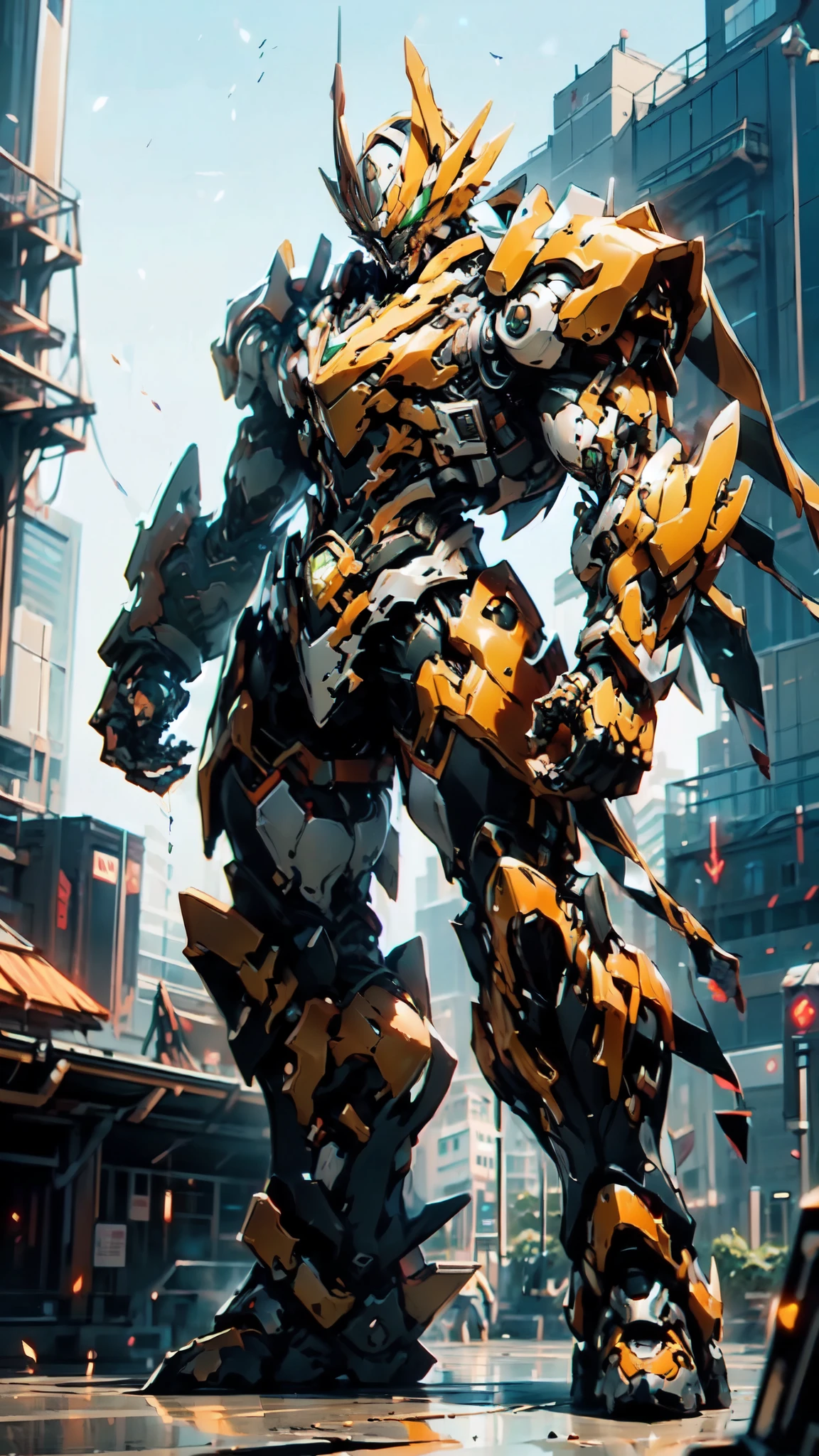(masterpiece:1.5, best quality:1.5, extremely delicate:1.5, perspective:1.5, foreshortening:1.5, dynamic angle:1.5), a man wearing a full-face helmet, a fantasy-style biotech armored combat suit, green eyes, (a composite layered chest armor), fully enclosed shoulder guards, matching arm and leg guards, the belt is adorned with fangs biting into orbs, (the color scheme is primarily black with red accents), the design balances heavy with agility, a high-tech bio-mecha armor, (Armor Concept Inspired by Bat, stand on the top of a skyscraper in a futuristic sci-fi city), this character embodies a finely crafted fantasy-surreal style armored hero in anime style, exquisite and manga art style, (element, plasma, energy, the armor glows), ((male:1.5)), metallic, high definition, highres, ultra-detailed, ultra-fine painting, professional, perfect body proportions, golden ratio, anatomically correct, symmetrical face, extremely detailed eyes and face, high quality eyes, creativity, RAW photo, UHD, 32k, Natural light, cinematic lighting, masterpiece-anatomy-perfect