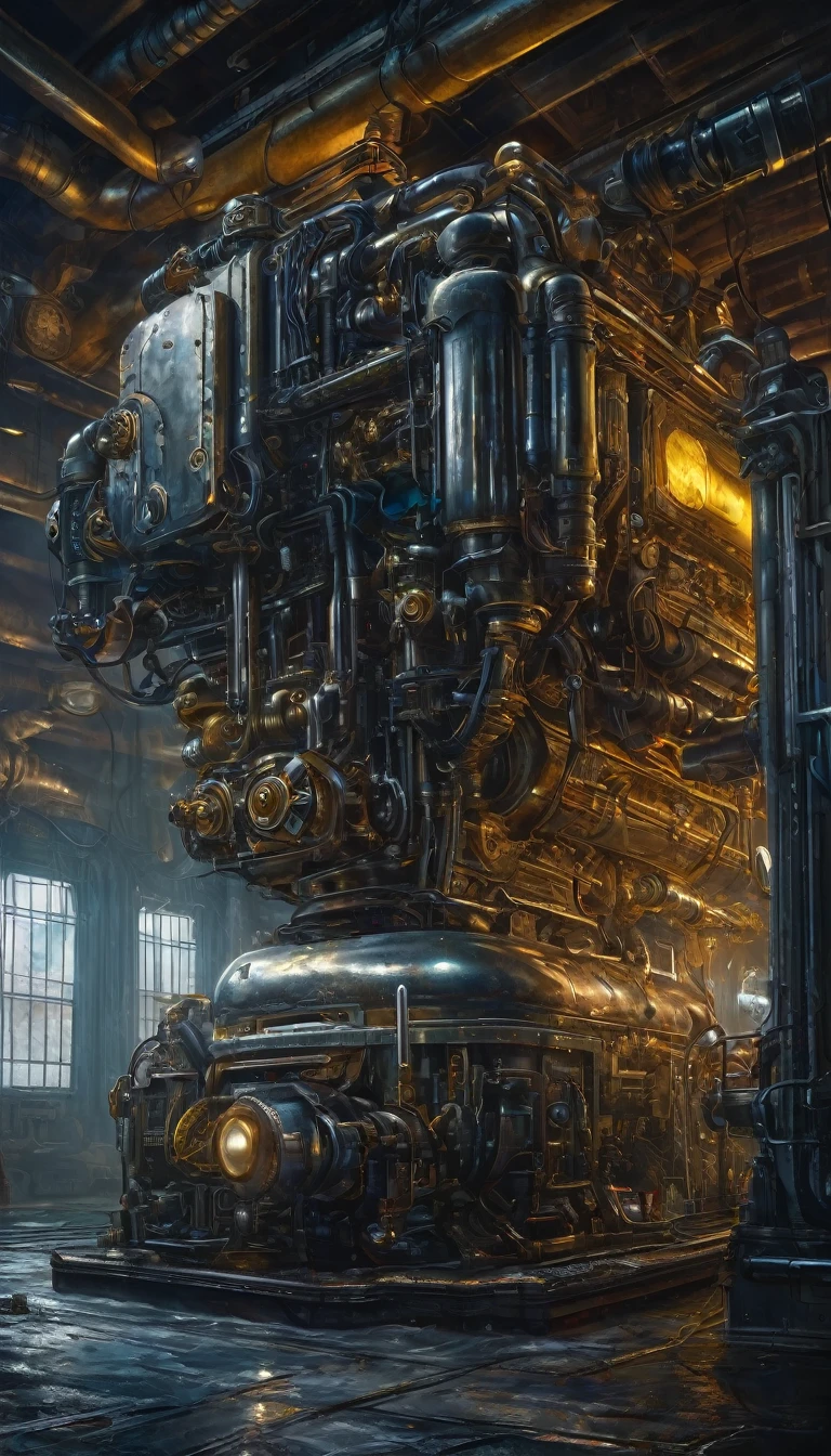 (art inspired by juan gimenez,oil painting,highly detailed,cinematic lighting,dramatic colors,intricate machinery,futuristic technology,epic scale,moody atmosphere,dark and gritty,masterpiece,best quality,8k,photorealistic,professional)
