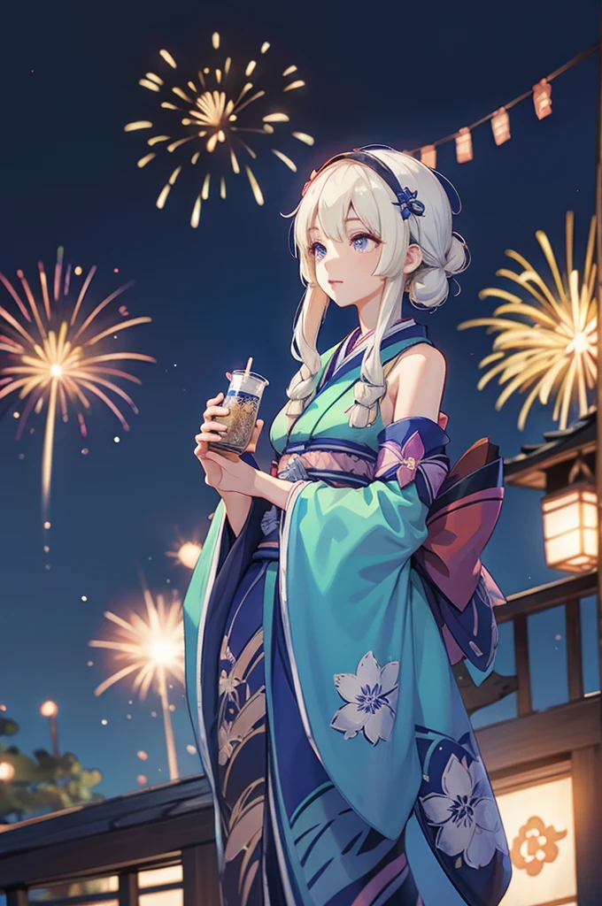 Kagura kimono night in the firework 