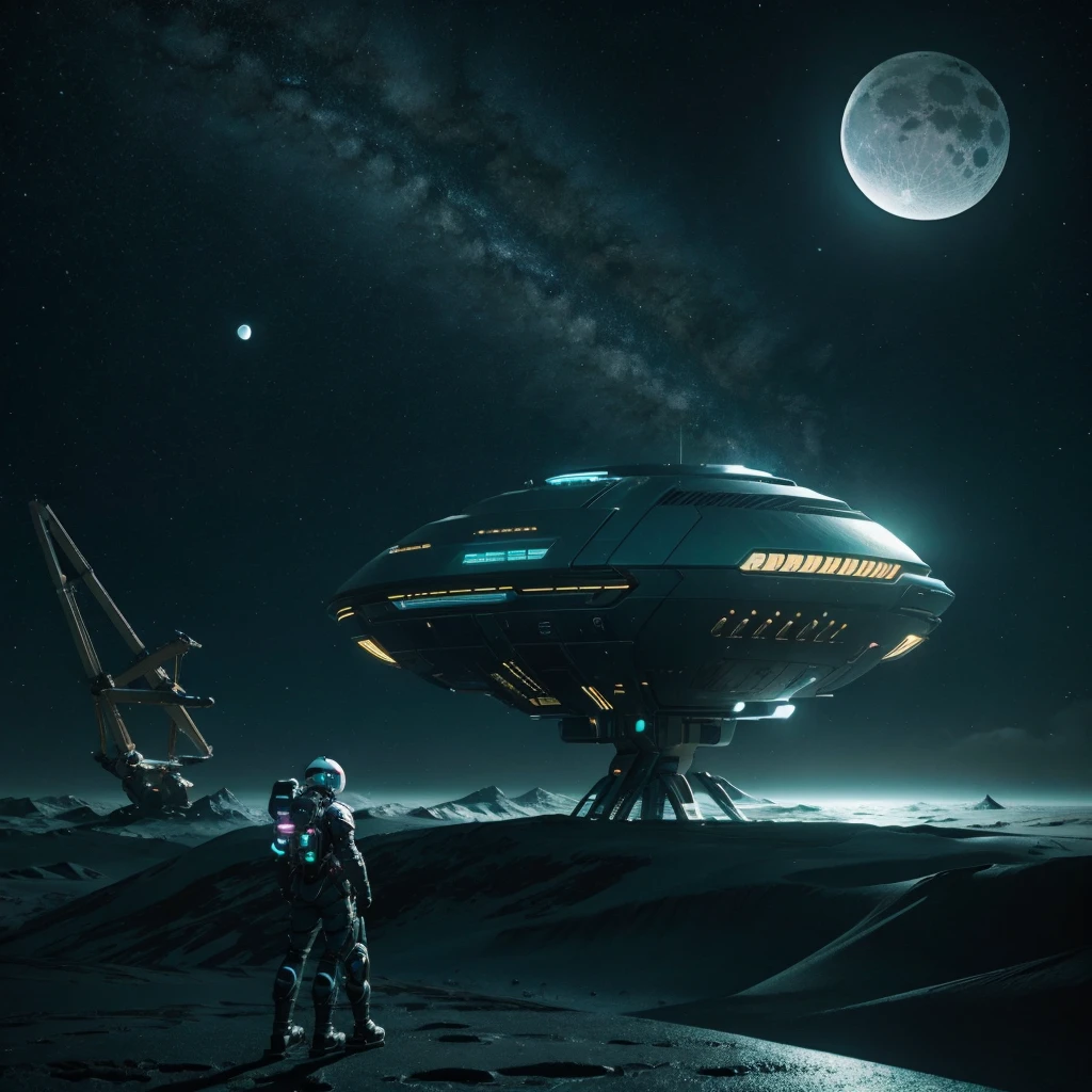 
Futuristic environment with the moon in the background. In the image with the following color palettes, #23101C, #772B32, #835C97, #9291A3, #D0523A. Cinematic, 8k, pixar style 3D, high quality