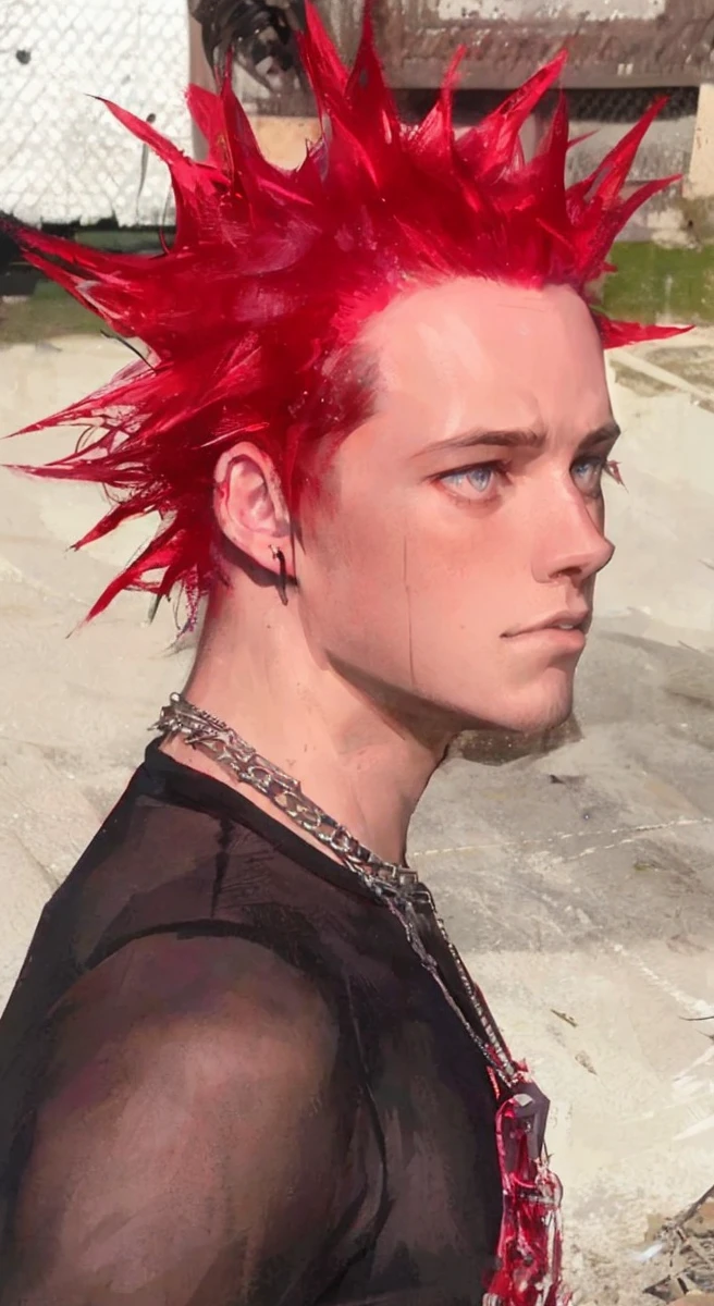 a dark-skinned boy, punk style clothing, messy spiky hair, piercing eyes, small vibrant light eyes, dark eyeshadow, choker necklace, ripped jeans, chains, industrial boots, moody lighting, dramatic contrast, dark mysterious atmosphere, cinematic composition, high quality, hyperrealistic, 8k, incredibly detailed, masterpiece