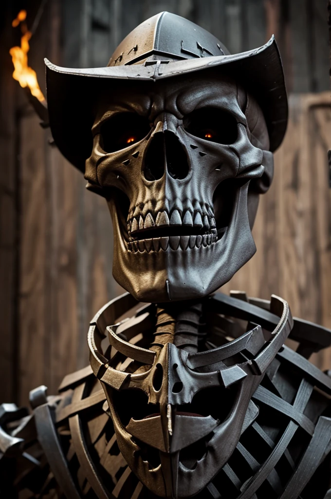 Generate a giant Clash Royale skeleton in real life in a horror theme while exploiting an executioner