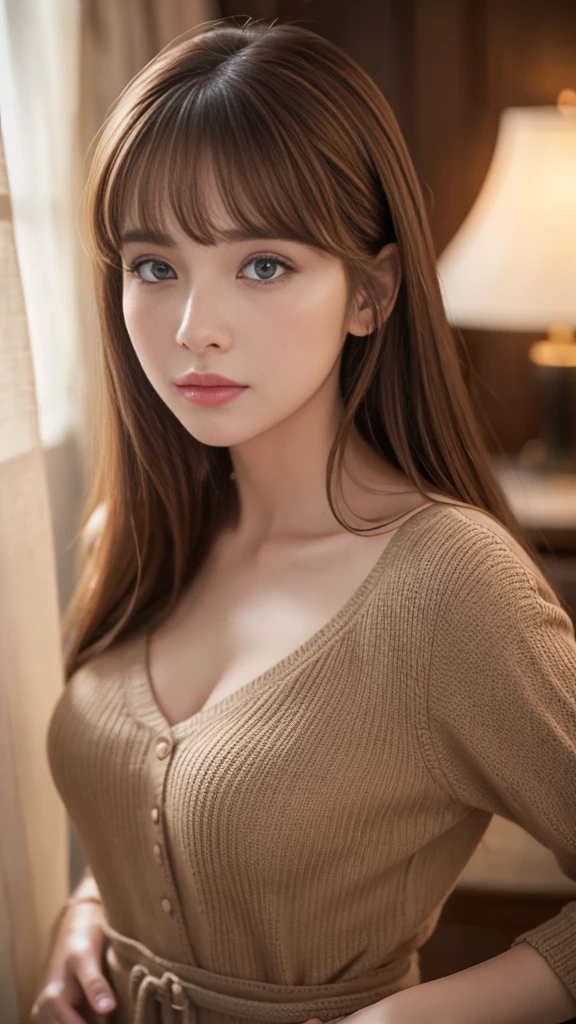 Best quality, 8k, ,Masterpiece :1.3)), facing viewer,((full body1.2)) ,pretty woman, wide shot ,1girl, , , , , brown hair , bangs,ultra-detailed face, highly detailed lips, detailed eyes, double eyelid