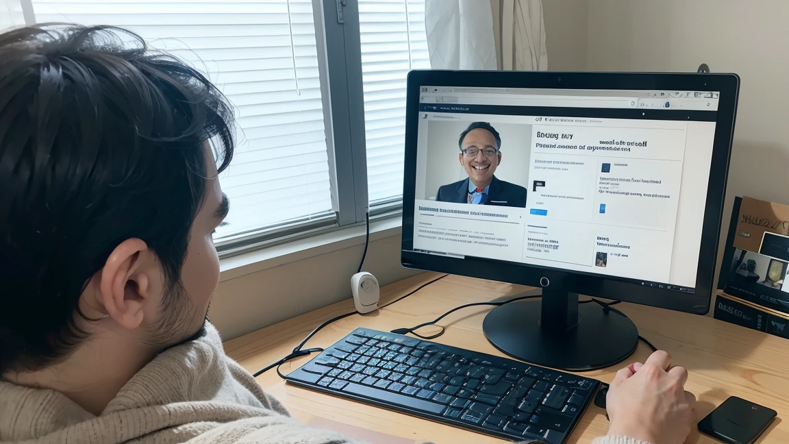 The same engineer from scene 1, now using the application on your computer. He looks smiling and relaxed, while navigating the interface efficiently. Spotlight, the computer screen is shown with the application in use, highlighting the organization and clarity of the information.
